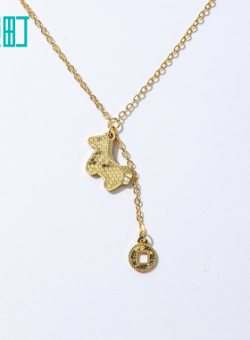 畹町金色小象吊坠项链女极简百搭金色精致锁骨链新年配饰