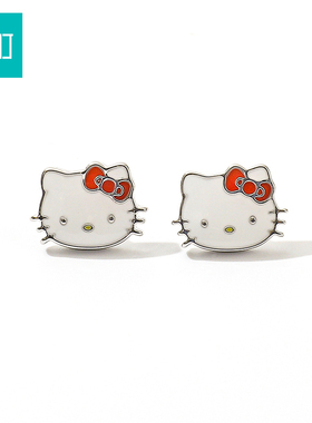 畹町HelloKitty耳钉三丽鸥凯蒂猫耳夹可爱卡通猫咪耳环小猫耳饰