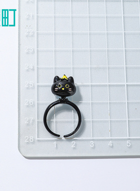 畹町萌宠黑猫旋转戒指