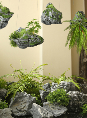 泡沫假石头墙面苔藓绿植假山造景