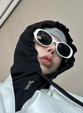 复古椭圆白色墨镜女欧美防紫外线