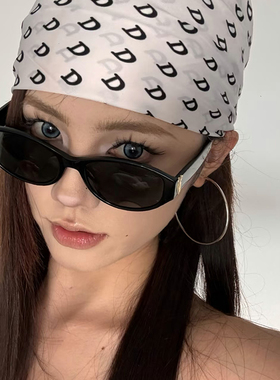 猫眼欧美风复古椭圆黑色墨镜女潮显瘦高级感y2k眼镜千禧辣妹曲面