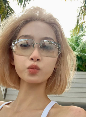 欧美Y2K镶钻无框墨镜女潮辣妹