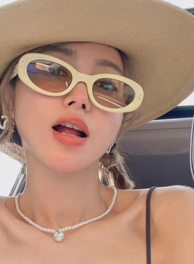 椭圆亮色墨镜女凹造型拍照太阳镜