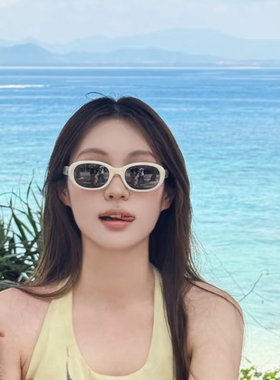 韩系白色椭圆墨镜女潮高级感美式复古椭圆小框辣妹街拍偏光太阳镜