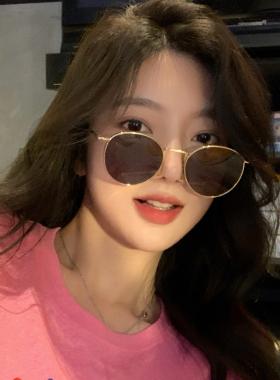 复古圆框茶色墨镜女带度数潮网红