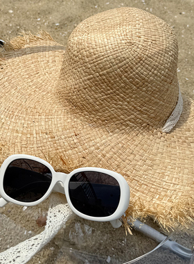 白色小花墨镜女潮2025新款椭圆大框圆脸显瘦高级感防紫外线太阳镜