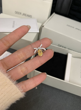 意大利DEER蝴蝶结冰花切高碳钻培育黄钻彩宝项链女S925纯银吊坠