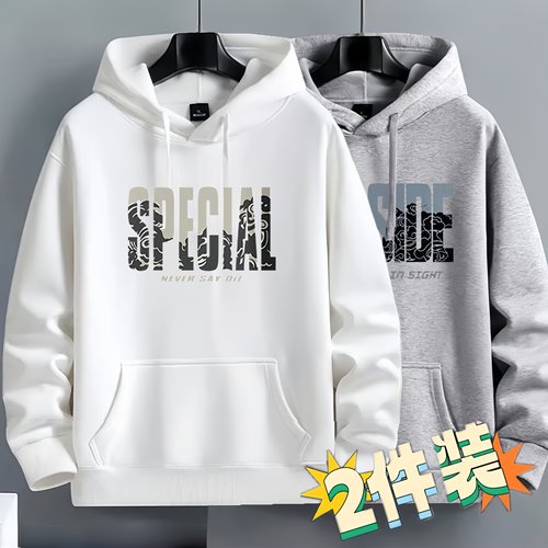 加绒休闲卫衣男女春秋冬季印花宽松bf港风百搭连帽衫外套情侣潮流 - 图1