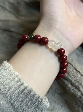 新中式本命年朱砂手串男女款民族风新年饰品礼物招财转运手链diy