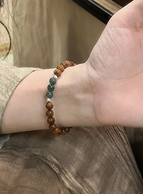 天然库克搭配蓝水单圈手串女生木质串珠文玩新中式饰品檀香手链