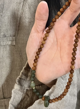 天然库克菩提搭配和田玉跑环双圈手串男女木质檀木文玩佛珠手链