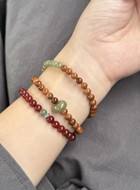 天然红玛瑙搭配和田玉手串女款新中式国风转运珠手链送闺蜜礼物