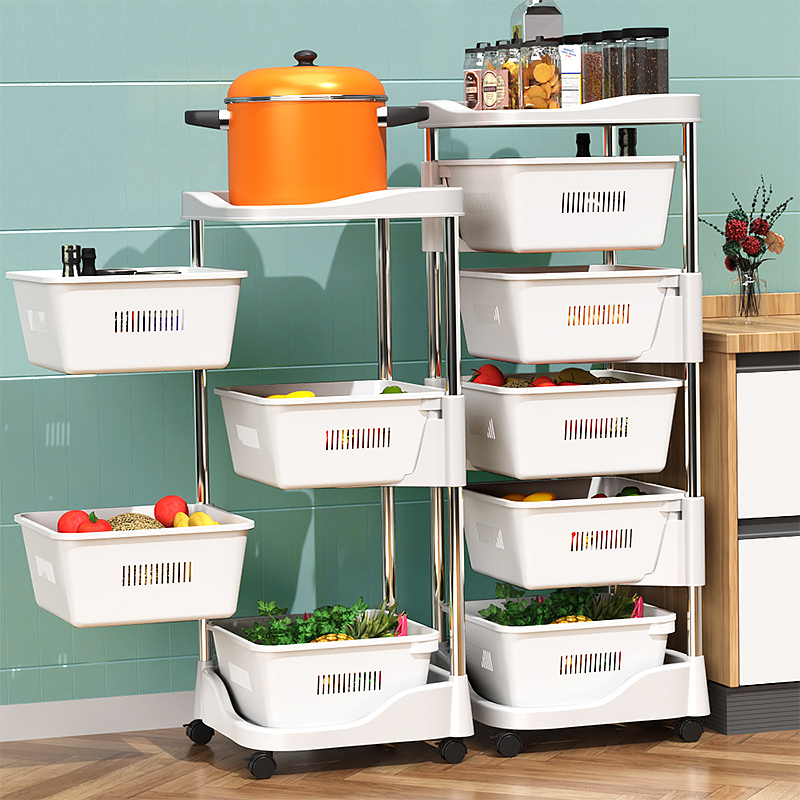 旋转厨房置物架收纳架落地多层果蔬菜篮子小推车用品家用大全神器