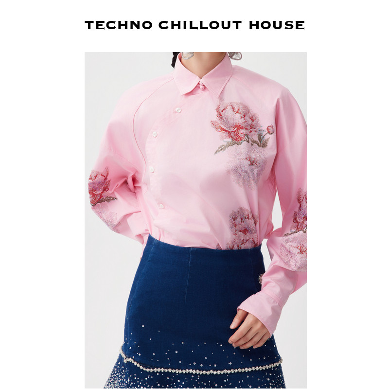 TCH2025秋季新款粉色烫钻长袖衬衫女设计感小众上衣男T72C138003,淘宝优惠券,粉丝福利购,淘宝优惠卷