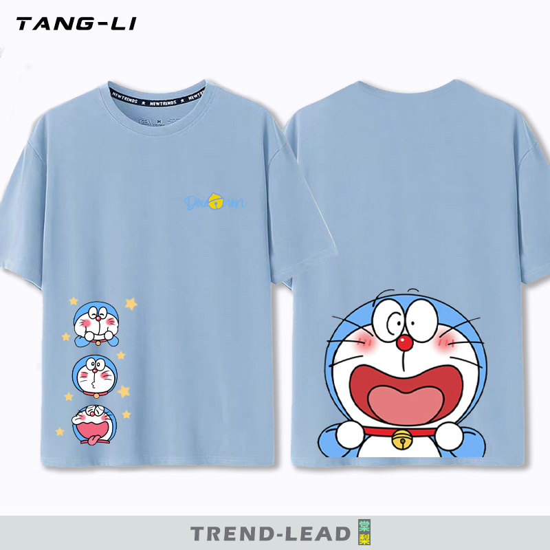 卡通哆啦机器A梦猫小叮当闺蜜情侣装男女短袖t恤纯棉半袖衣服夏款 - 图1