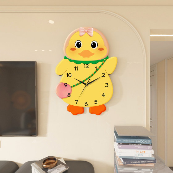 Cute little yellow duck wall clock silent swing clock