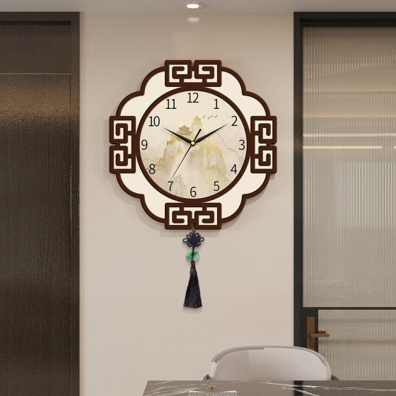 Chinese style decorative painting clock wall clock free punch clock
