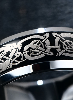 赤月男士钨合金龙年戒指