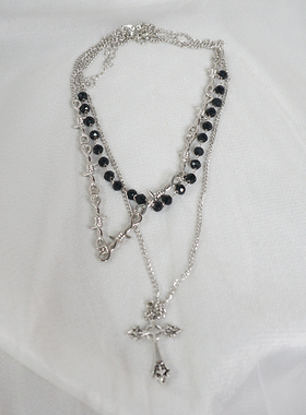 辣妹哥特十字架叠戴锁骨链项链女