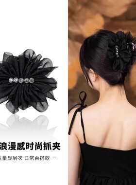 韩版时尚简约小香风闪钻竖夹马尾夹百搭复古发卡褶皱气质发夹发饰