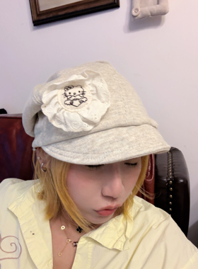 黑樱酱 原创慵懒风文艺薄款堆堆帽复古短檐鸭舌冷帽女时尚帽子
