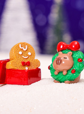 圣诞可爱小水豚家居桌面车载树脂手工造景装饰摆件