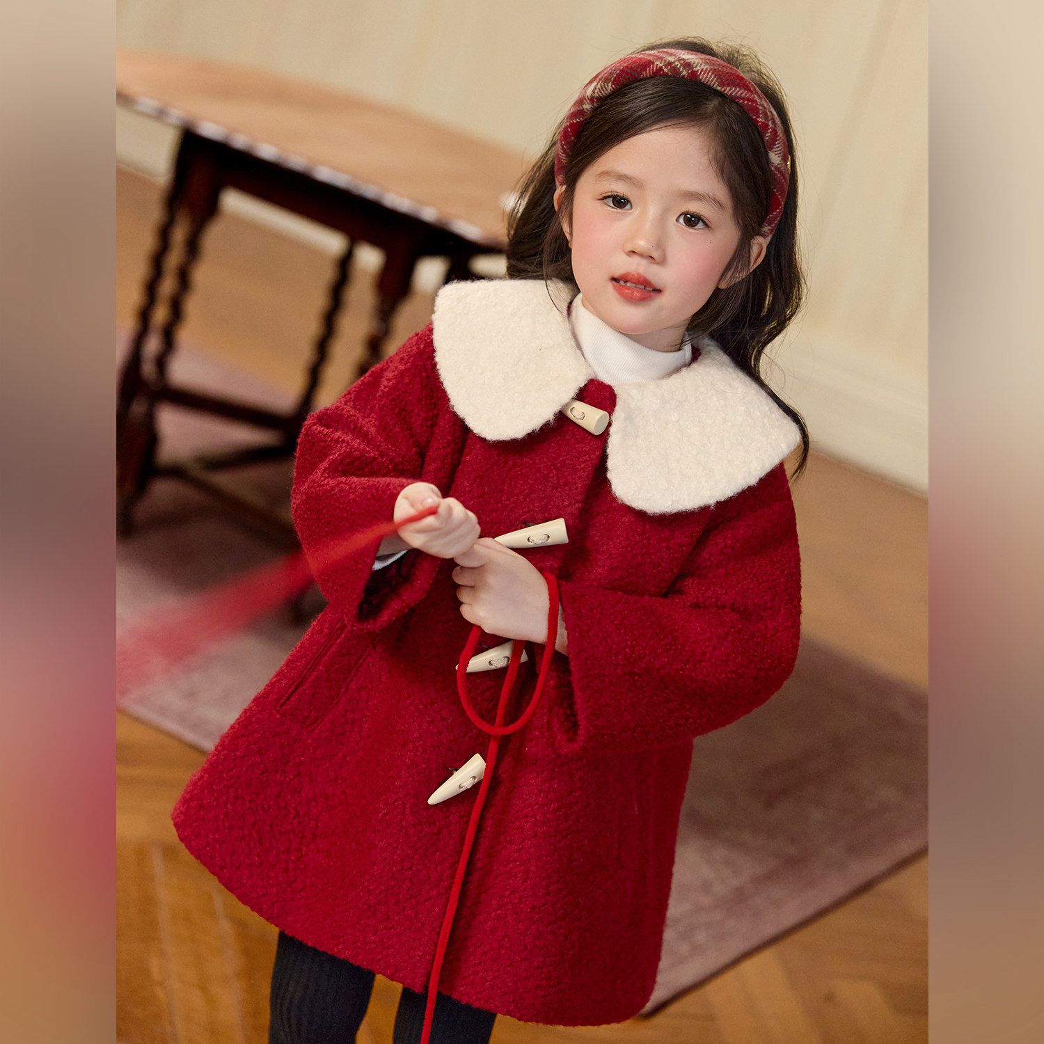 小O宝童装 宝宝红色毛呢大衣女2026新款女童翻领外套新年过年衣服,淘宝优惠券,粉丝福利购,淘宝优惠卷