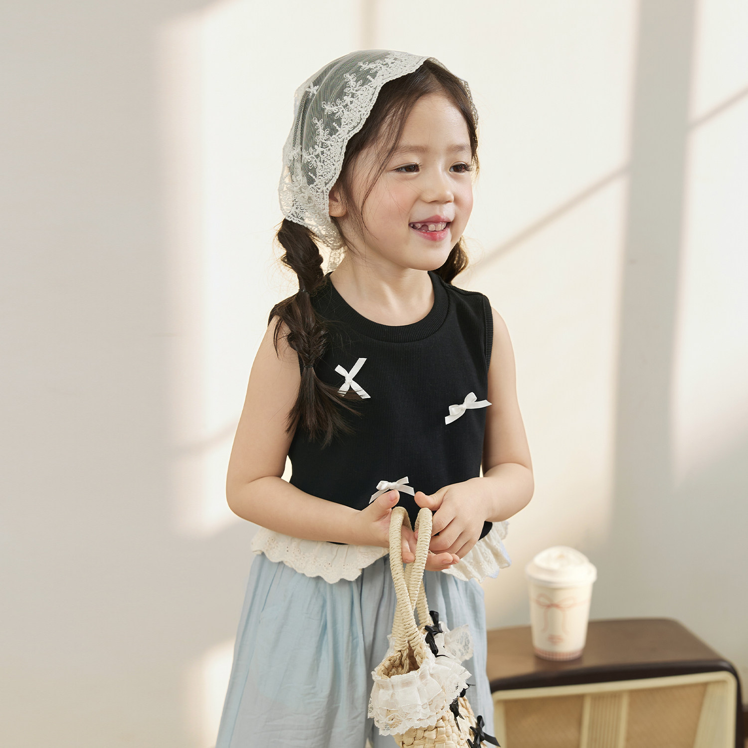 小O宝Okids童装 宝宝背心女蝴蝶结2025夏装新款婴儿蕾丝花边马甲,淘宝优惠券,粉丝福利购,淘宝优惠卷