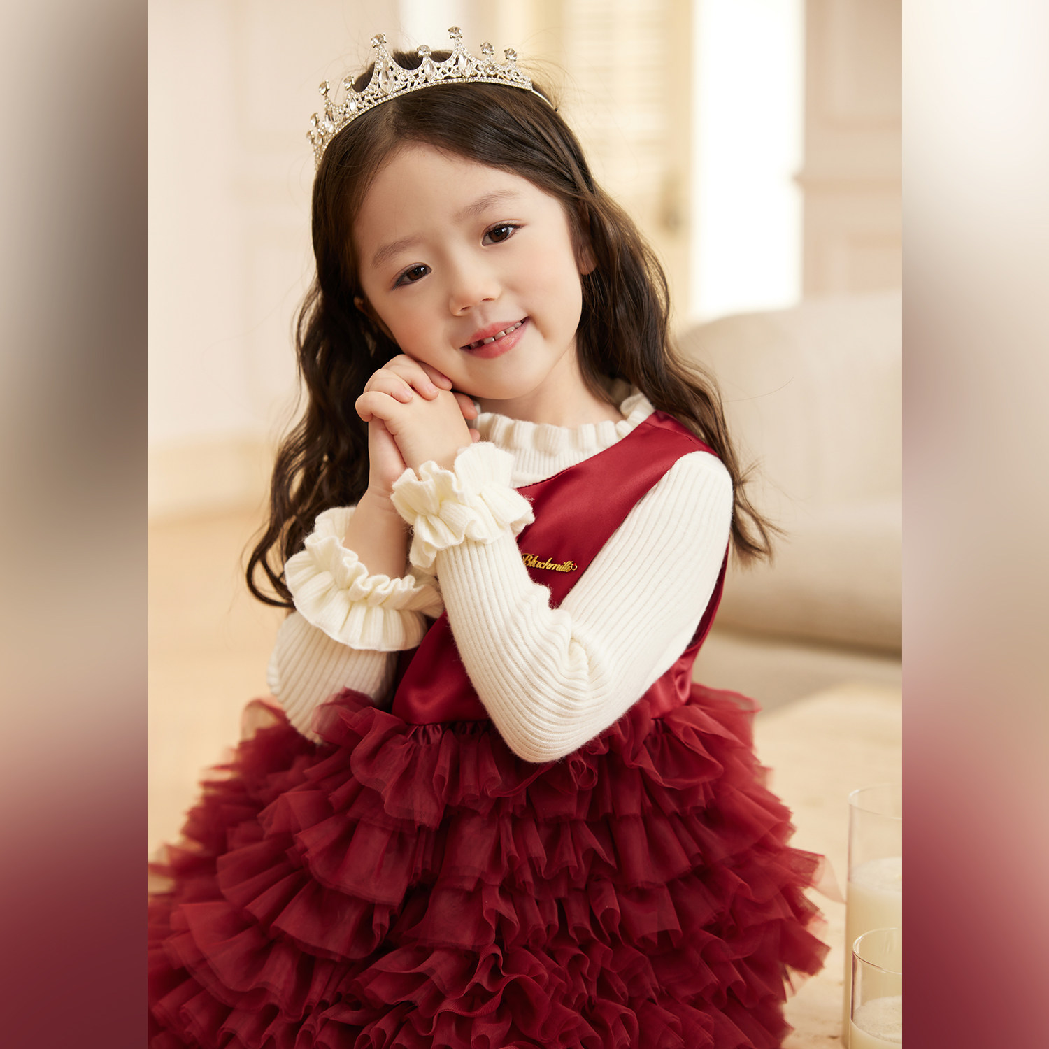 小O宝童装 宝宝新年红色连衣裙高级过年服女童网纱礼服公主蓬蓬裙,淘宝优惠券,粉丝福利购,淘宝优惠卷