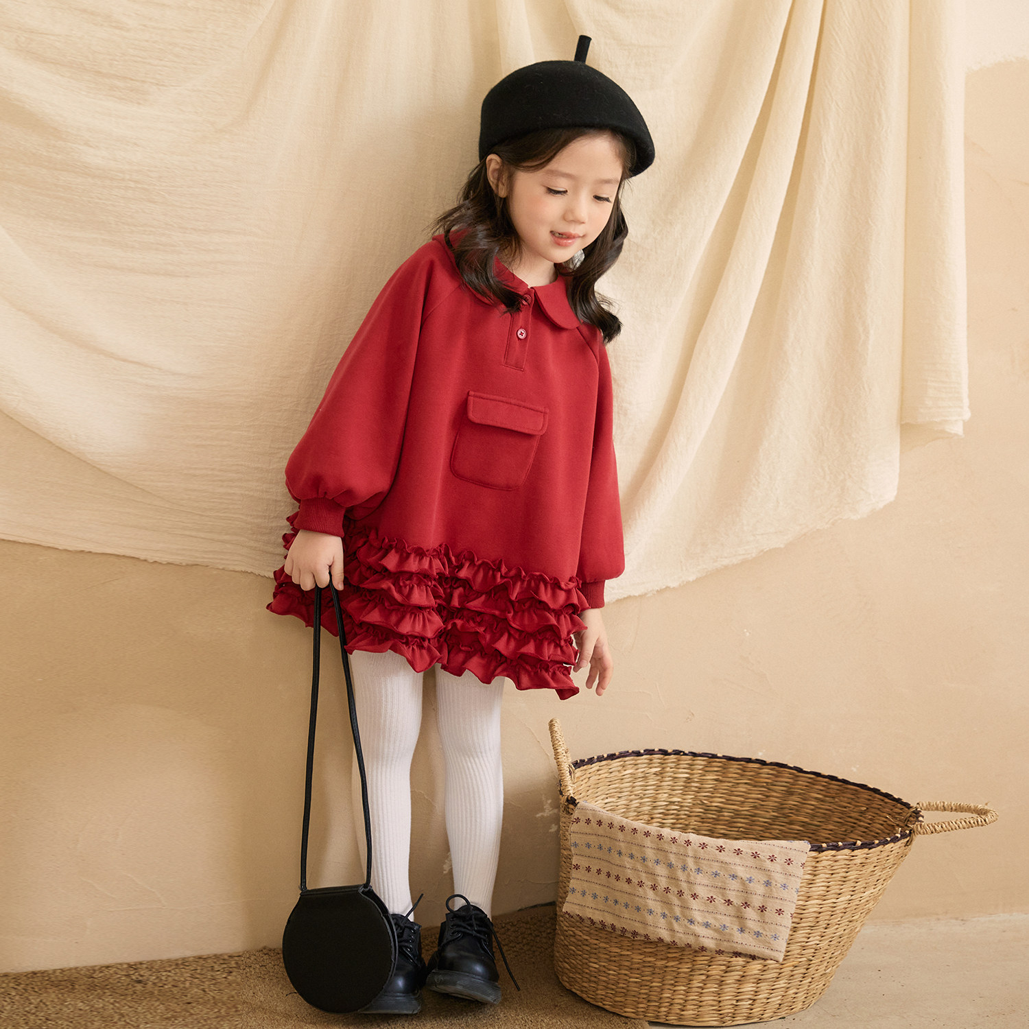 小O宝Okids童装 宝宝卫衣裙女连衣裙2025秋冬新款女童翻领蛋糕裙,淘宝优惠券,粉丝福利购,淘宝优惠卷