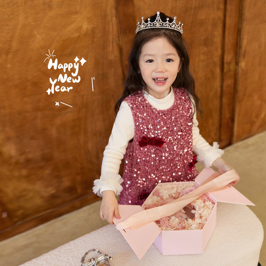 小O宝Okids童装宝宝千金公主裙女蝴蝶结新年婴儿高级感女童过年服