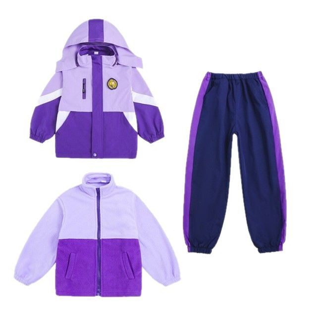 中小学生保暖三件套园服校服秋冬季儿童新款加棉可拆卸紫色冲锋衣,淘宝优惠券,粉丝福利购,淘宝优惠卷