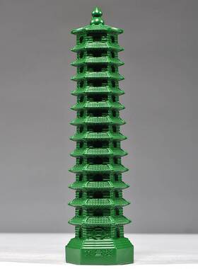 绿色实木雕刻13层文昌塔摆件木头十三层文昌塔办公装饰送礼工艺i.