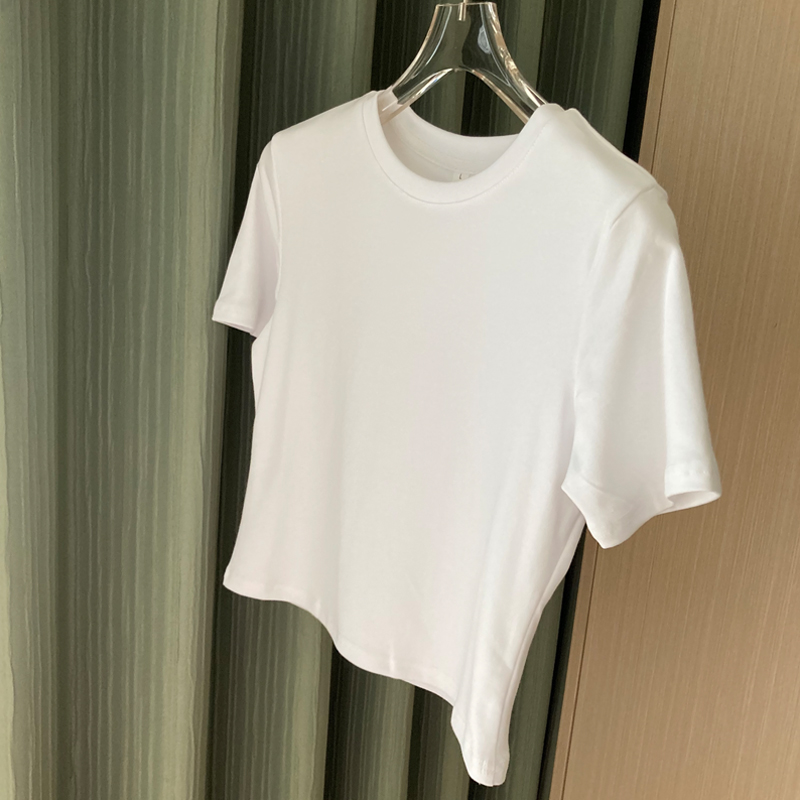 短款白色圆领短袖t恤女夏修身体桖高腰露脐短装打底衫棉质上衣服-图2