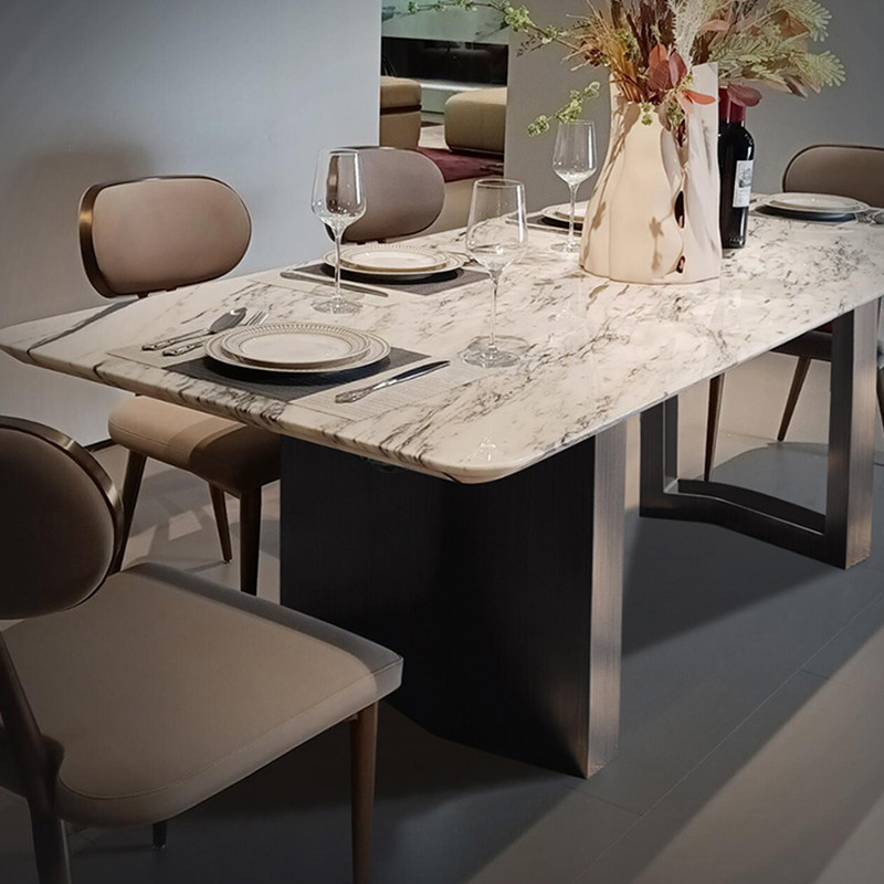 天然鱼肚白奢石餐桌长方形家用轻奢现代简约大小户型餐桌椅组合,淘宝优惠券,粉丝福利购,淘宝优惠卷