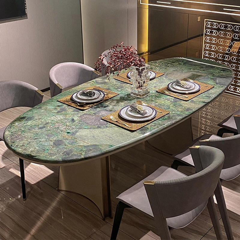 天然祖母绿奢石餐桌高级感轻奢大理石餐桌长方形饭桌别墅高端定制,淘宝优惠券,粉丝福利购,淘宝优惠卷