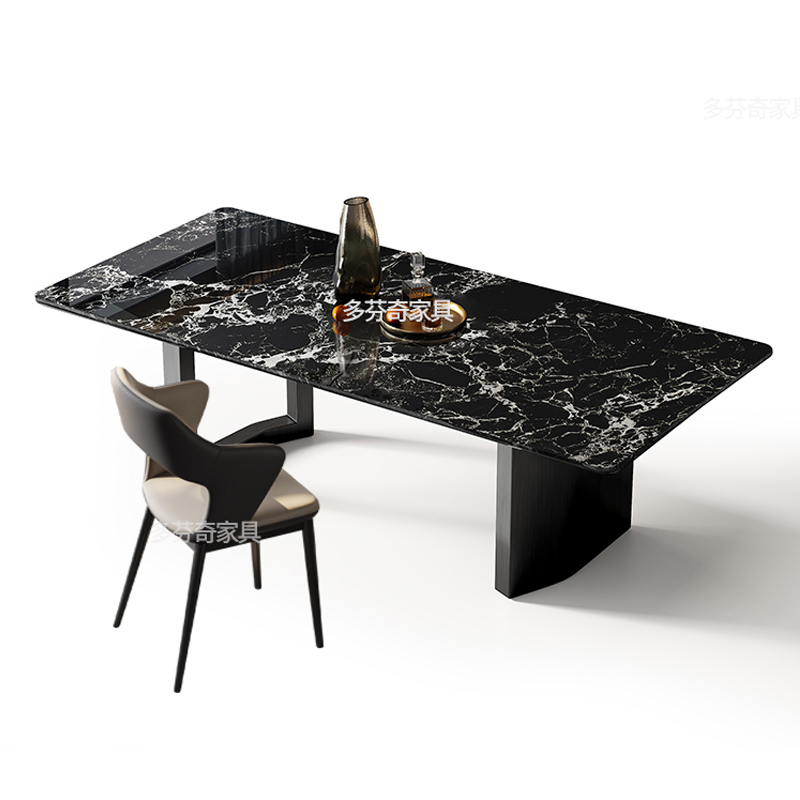 天然黑玫瑰奢石餐桌长方形家用轻奢现代简约大小户型餐桌椅组合-图2