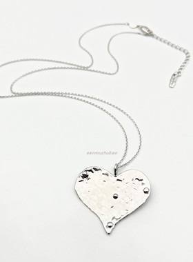 S925银肌理桃心复古大爱心项链