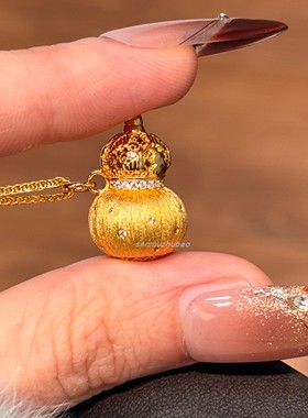 925银复古气质新中式拉丝雕花镂空葫芦项链时尚轻奢设计感老钱风