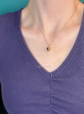 925纯银镀金光面爱心吊坠项链