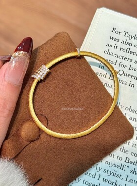 轻奢欧美风S925纯银镶钻环扣拉丝手镯女中古风高级感爆款时尚手镯