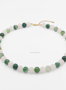 925银春夏新款清新新中式复古绿玛瑙粉水晶设计感项链精致礼物