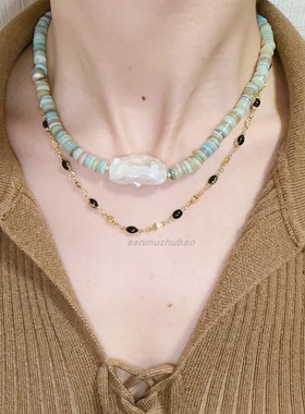 时尚天然巴洛克珍珠拼接薄片贝壳串珠项链高级设计感小众锁骨链女