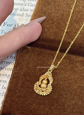 新中式拉丝镂空绕线葫芦项链