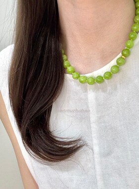 春季新款法式复古浪漫小清新925纯银马来玉麻花圈10mm项链轻奢风