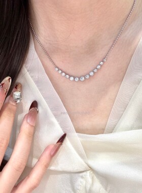 春夏欧美风S925纯银轻奢高级感爆闪时尚微笑泡泡钻项链可抽拉调节