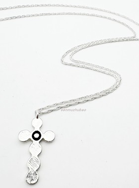 同款铜镀银黑色十字架长款项链