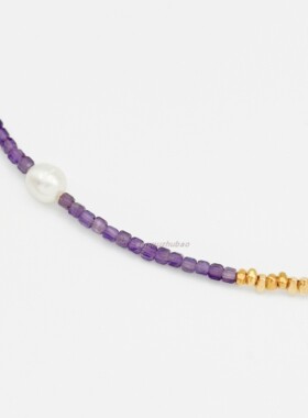 925纯银春夏清凉多巴胺紫水晶间珍珠串珠项链小众轻奢简约高级感