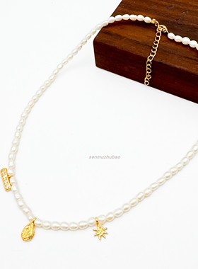 925银镀金三配件镶嵌锆石项链